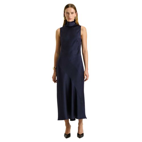 Veronika Maine Crepe Back Satin Halter Midi Dress